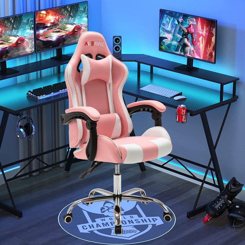 Gaming Chair Gamer Chair Racing Style Game for Adults Teens Ergonomic PC with Lumbar Support 300lbs Cyan White